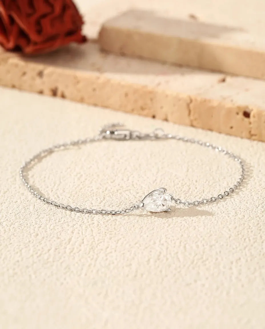 Armband met druppel van moissaniet 0,8 ct – 925 sterling zilver, peervormig geslepen steen in kleur D