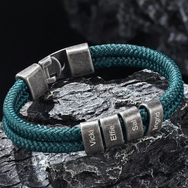 Gegraveerde Herenarmband – Groen Nylonkoord van 21 cm met Roestvrij Staal, tot 4 Namen