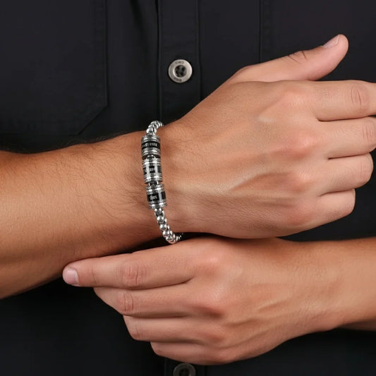 Gegraveerde Herenarmband van Staal – Tot 5 Kralen met Naam, Cadeau voor Papa