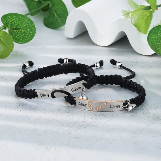 Koppel Armbanden met Magnetische Hartjes – Set van 2 met Gegraveerde Namen