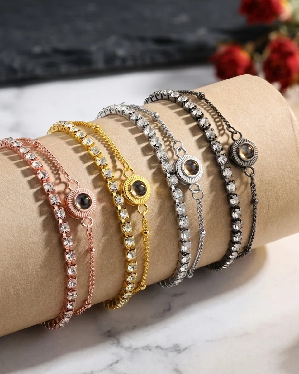 Armband met Foto Erin – Dubbele Rij met Zirkonia, Rhodium Verguld