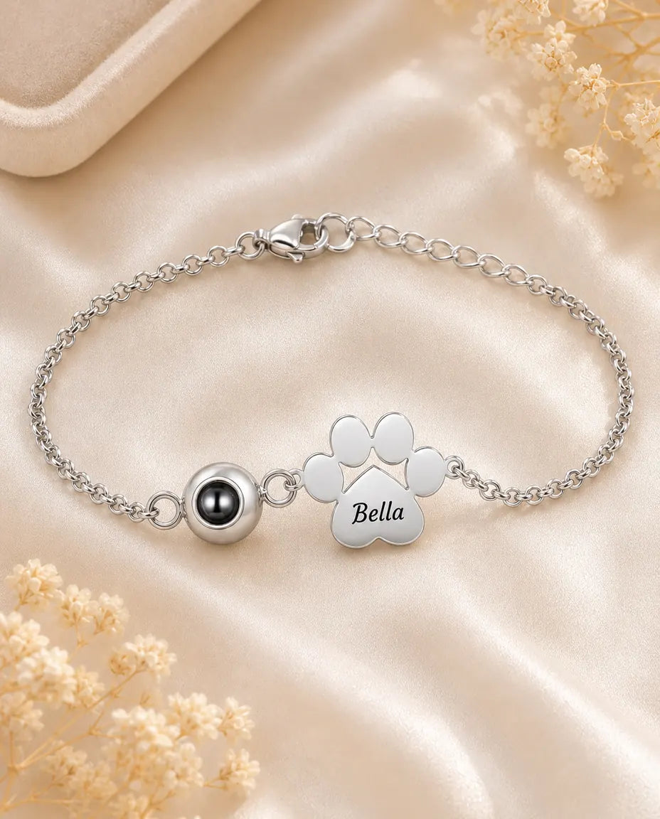 Armband met Foto Erin – Gegraveerde Pootafdruk voor Hond of Kat, Zilver, Goud of Roségoud