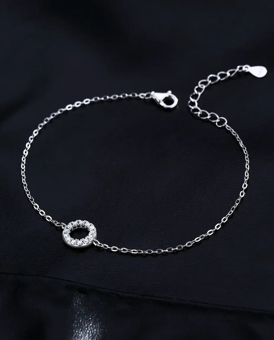 Armband met open cirkel van moissaniet – 925 sterling zilver, pavébedel met dertien stenen kleur D