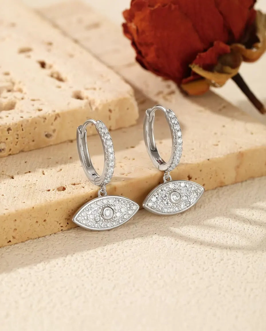 Boze Oog Oorbellen in 925 Sterling Zilver - het paar op lichte steen