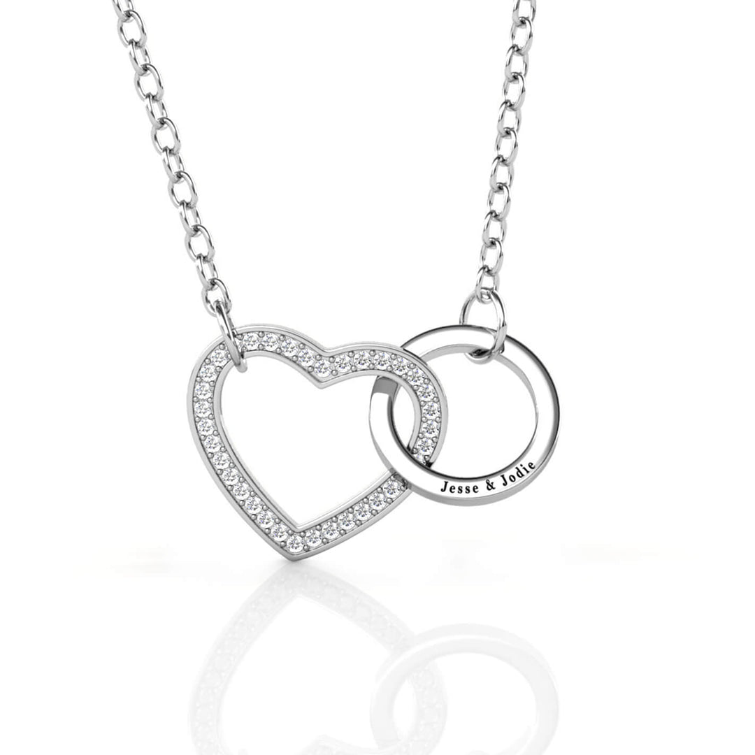 Gepersonaliseerde Ketting – Verstrengeld Hart en Cirkel met Kristal in 925 Sterling Zilver