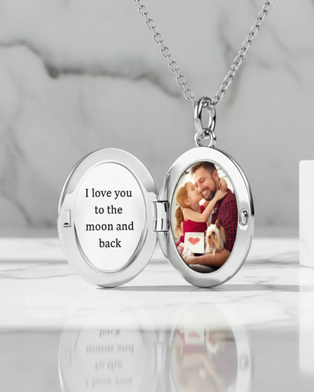Medaillon Ketting met Foto – Ovaal Model in 925 Sterling Zilver met Gravure