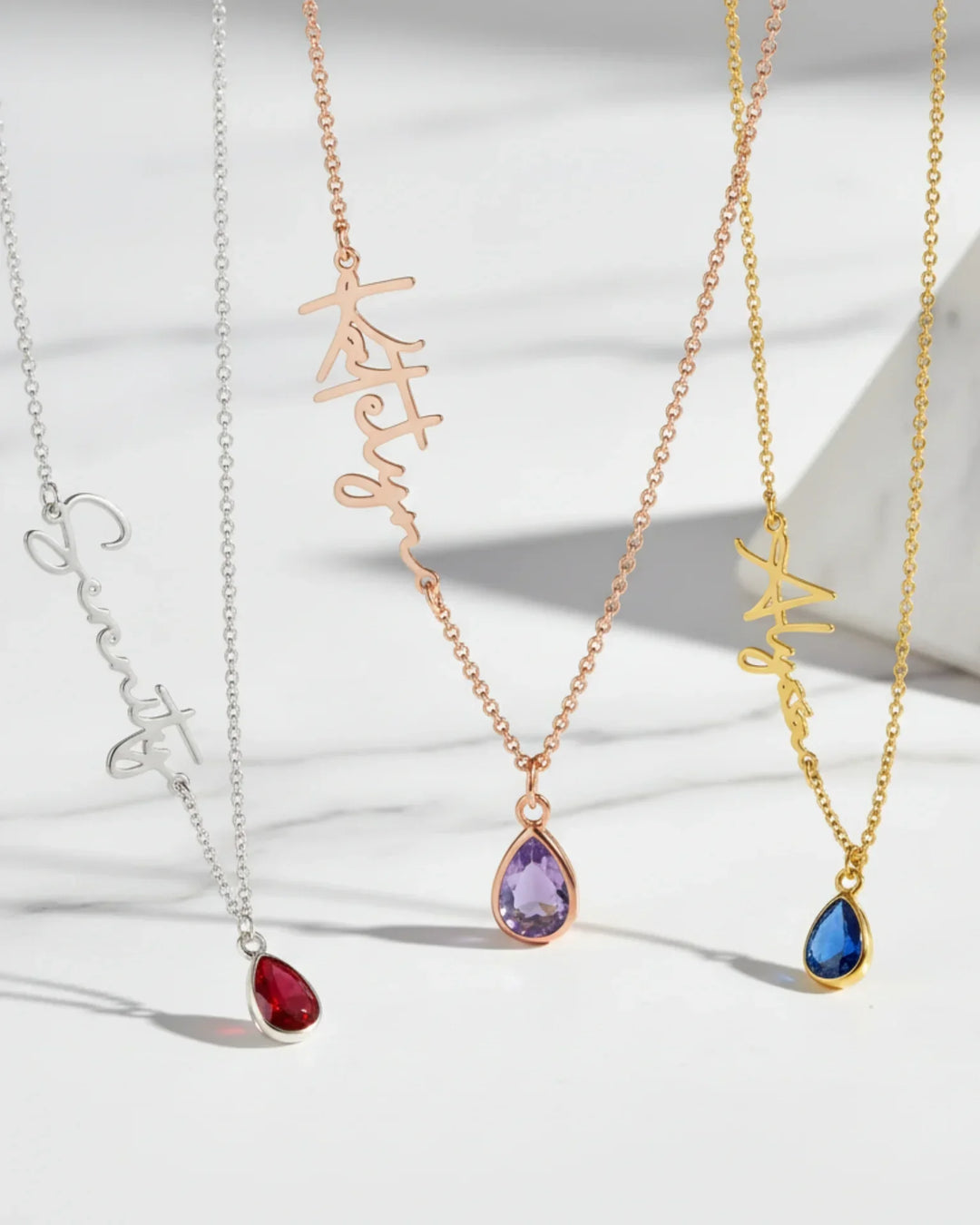 Ketting met Naam en Geboortesteen – Zirkonia Hanger in Zilverkleur, Goud of Roségoud