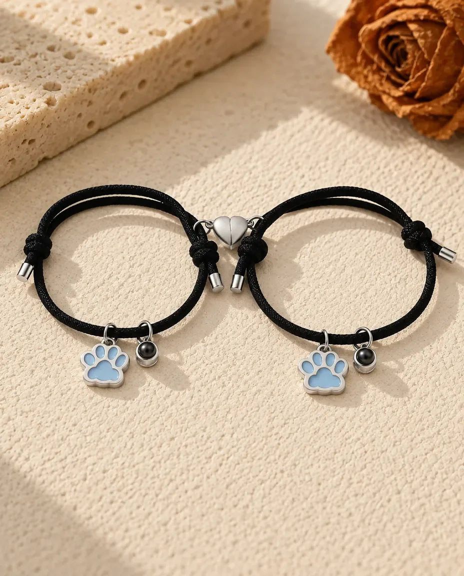 Koppel Armbanden met Foto Erin - bijpassend paar met blauw oplichtende pootjes