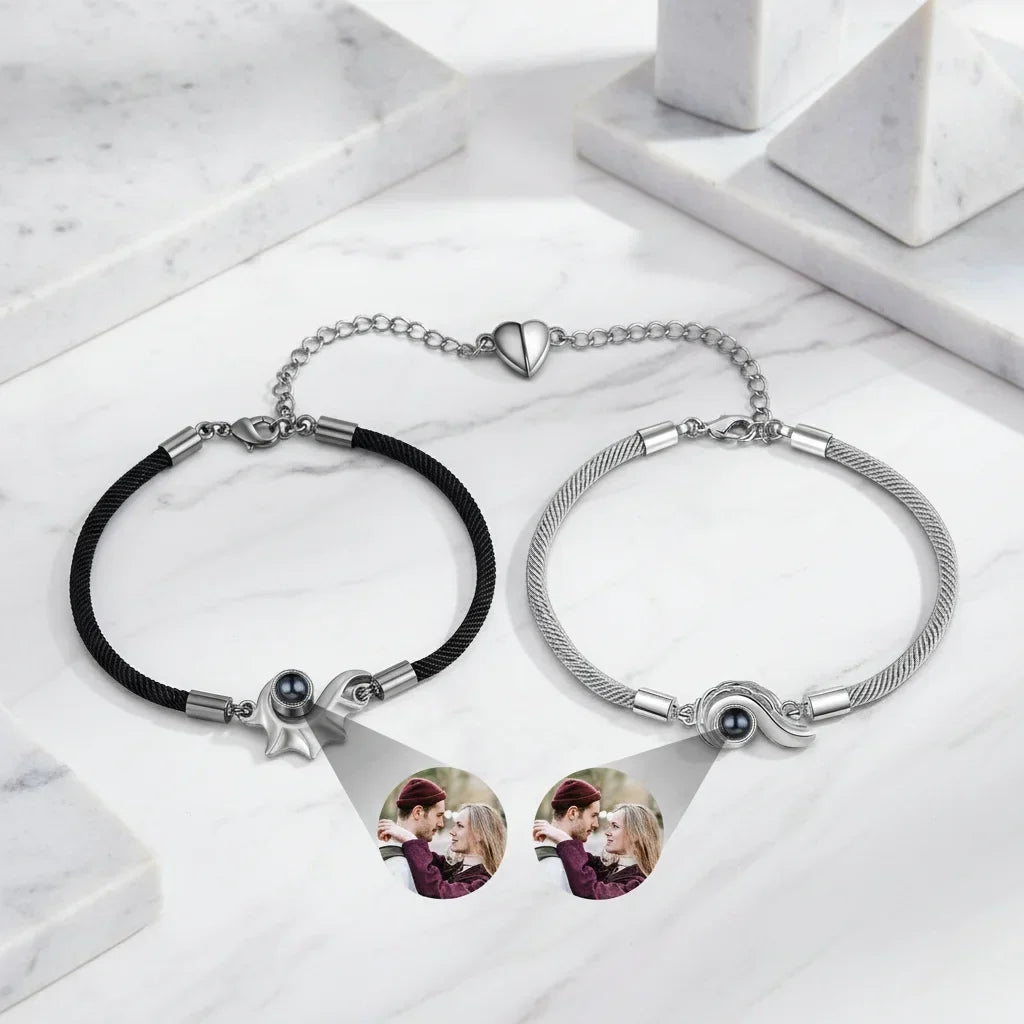 Koppel Armbanden met Foto Erin – Schelpbedel met Magnetische Hartsluiting, Set van 2