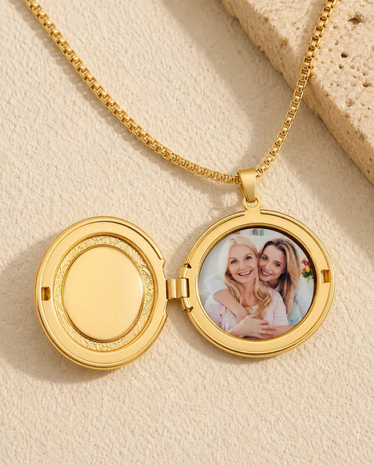 Medaillon met Foto – Ronde Hanger met Parelmoer en Bloemenrand voor 1 Foto, Goudverguld