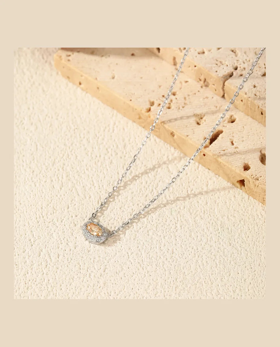 Gele Moissanite Ketting Ovaal – oost-west hanger met halo in 925 sterling zilver, fijn en eigenzinnig cadeau