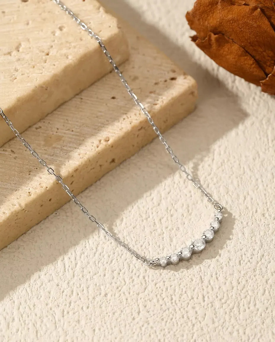 Moissanite ketting met zeven stenen – oplopende boog kleur D in 925 sterling zilver, schakel van 40+5 cm