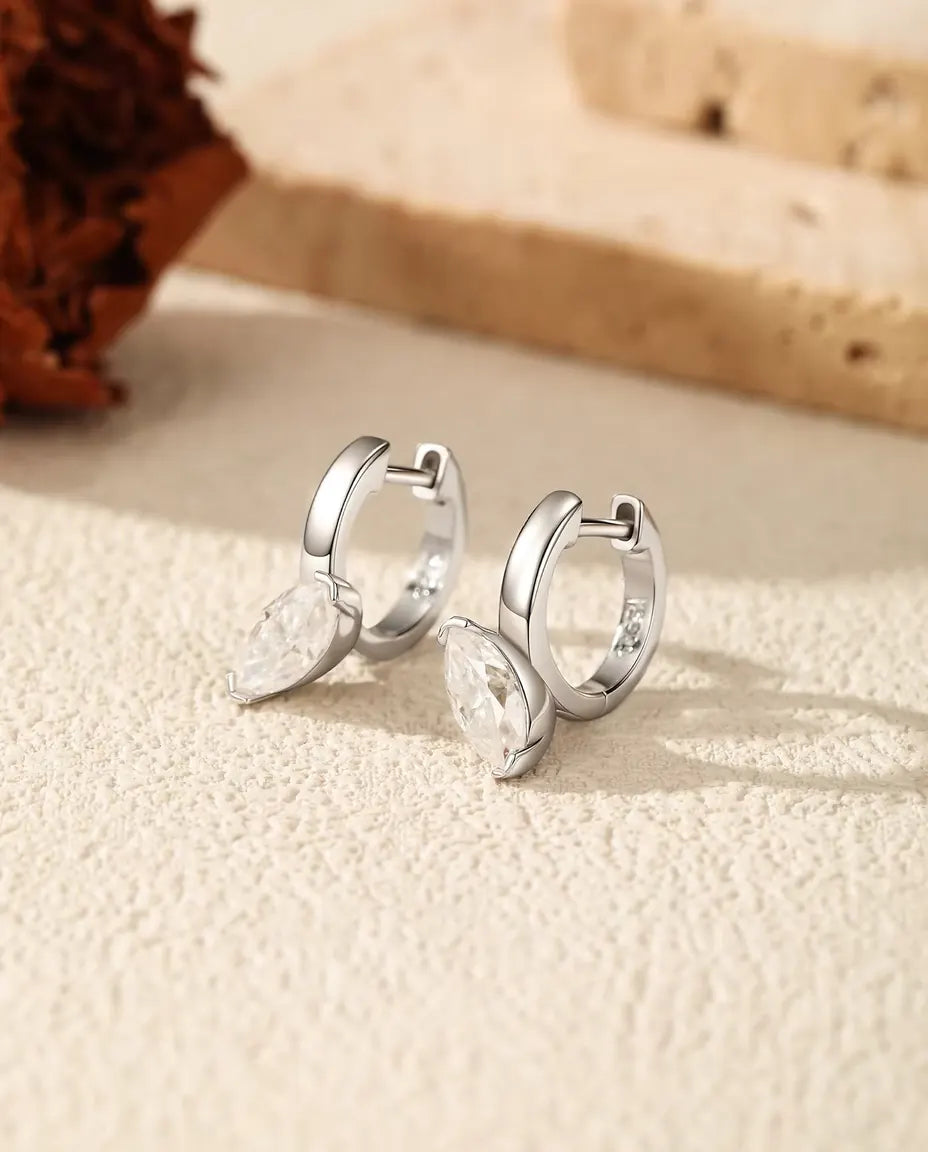 Moissanite Klapoorringen met Hanger Marquise - stenen van 0,50 ct 4 x 8 mm, 14,5 mm lang, 925 zilver