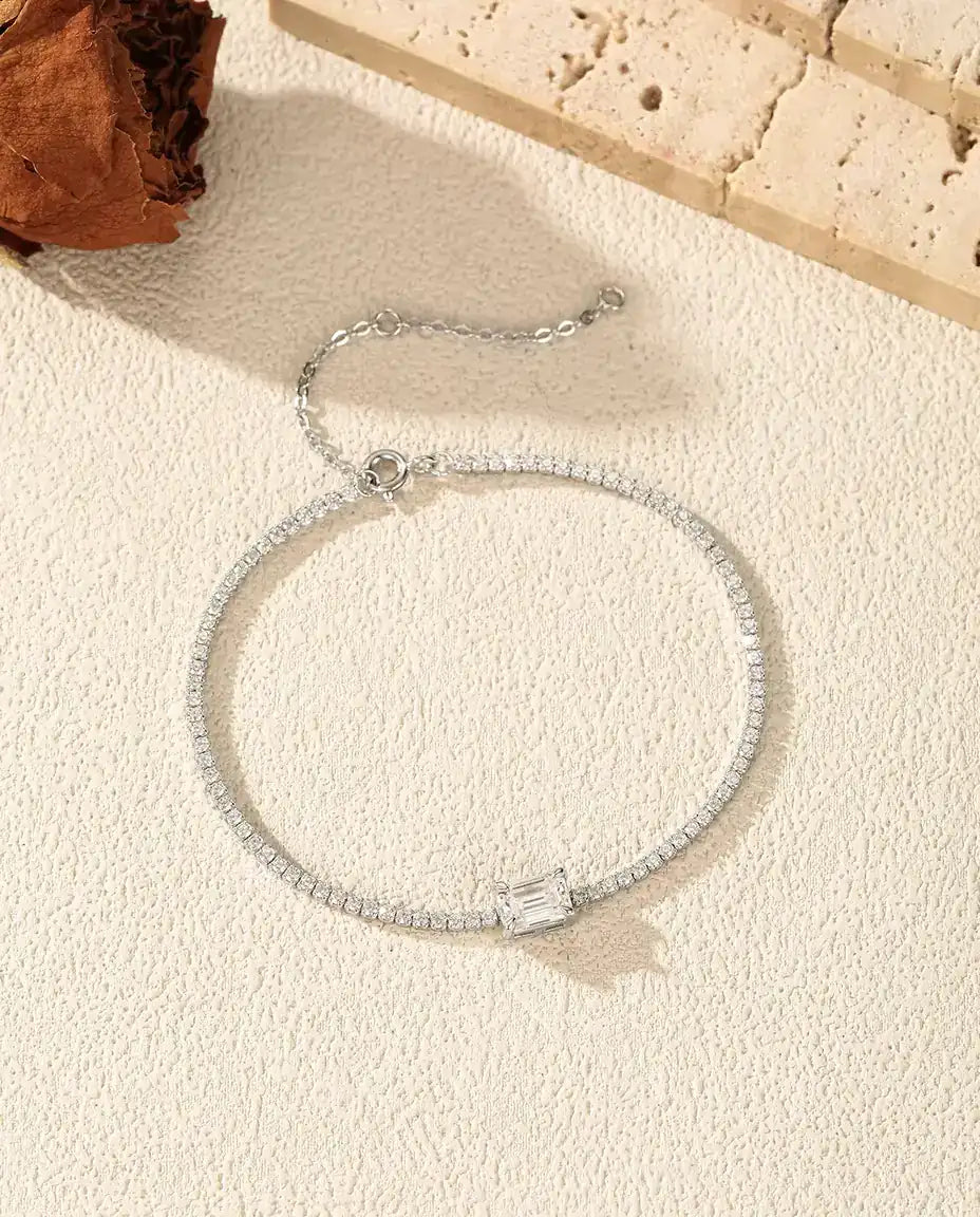 Moissanite Tennisarmband met smaragdslijpsel - 1,00 ct kleur D, 5 x 7 mm, 925 sterling zilver, 16 + 5 cm