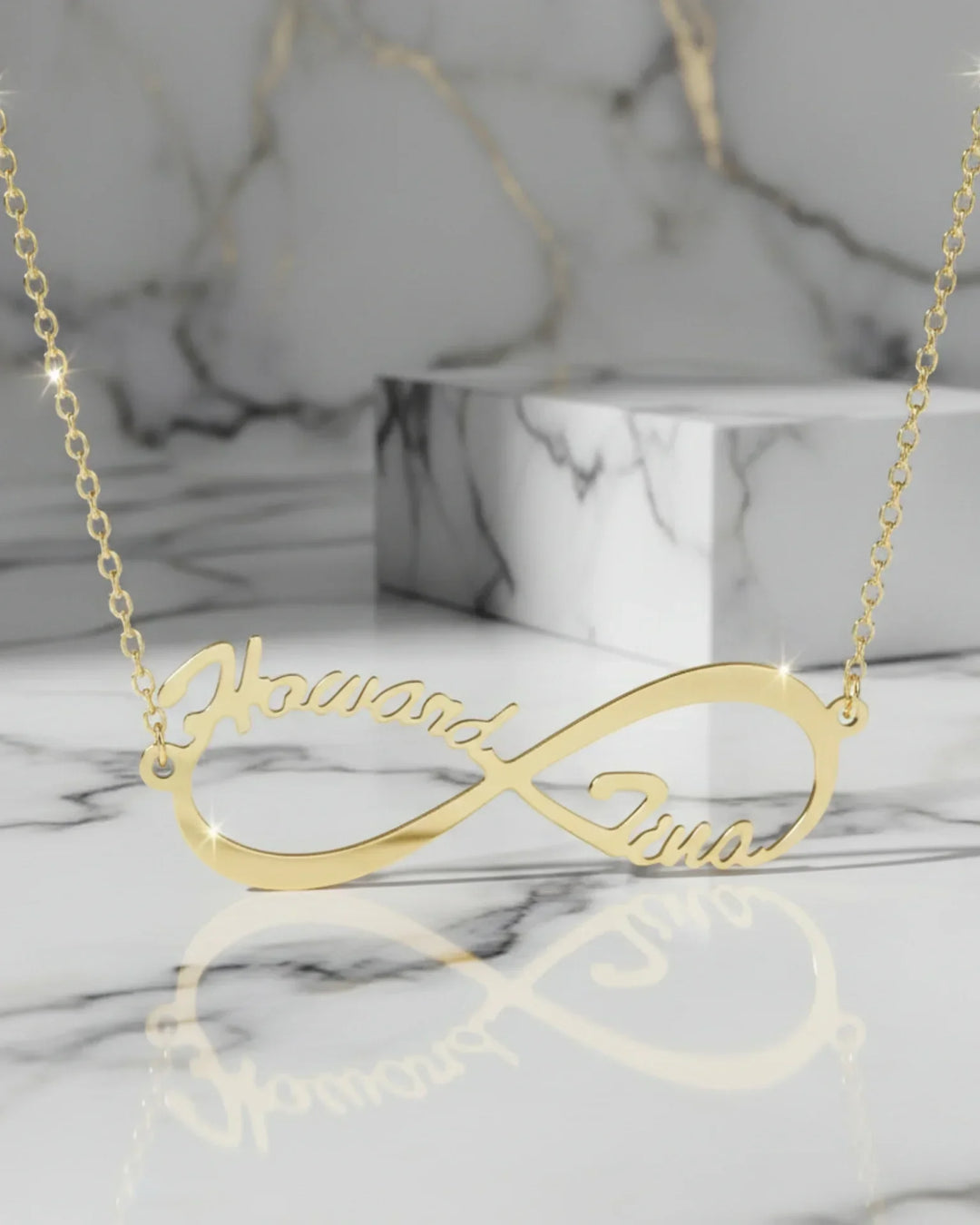 Naamketting met Infinity Symbool – Twee Namen in 925 Sterling Zilver, Zilver, Goud of Roségoud