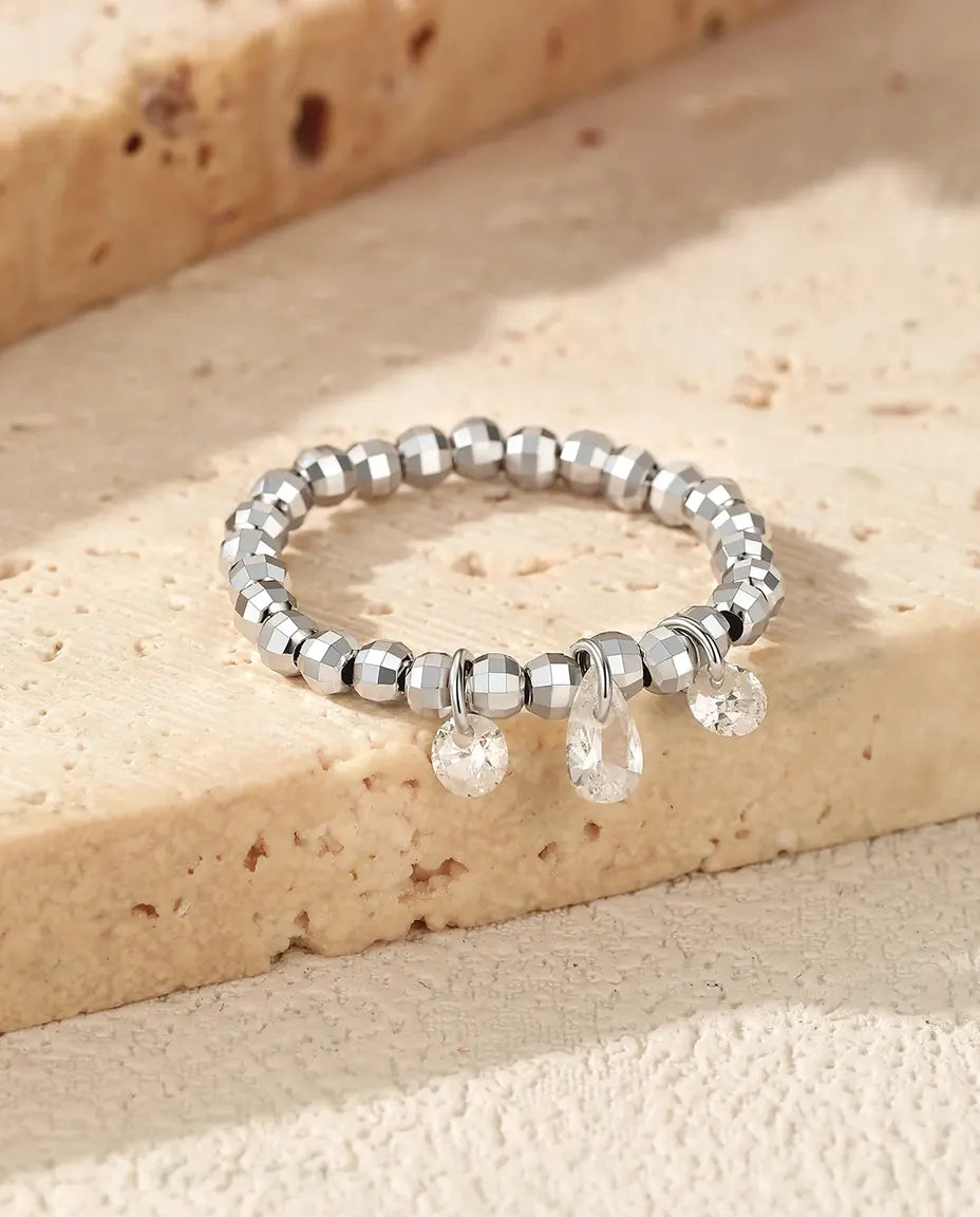 Moissanite Ring met Drie Bungelende Stenen – Verstelbare Kralenband in 925 Sterling Zilver