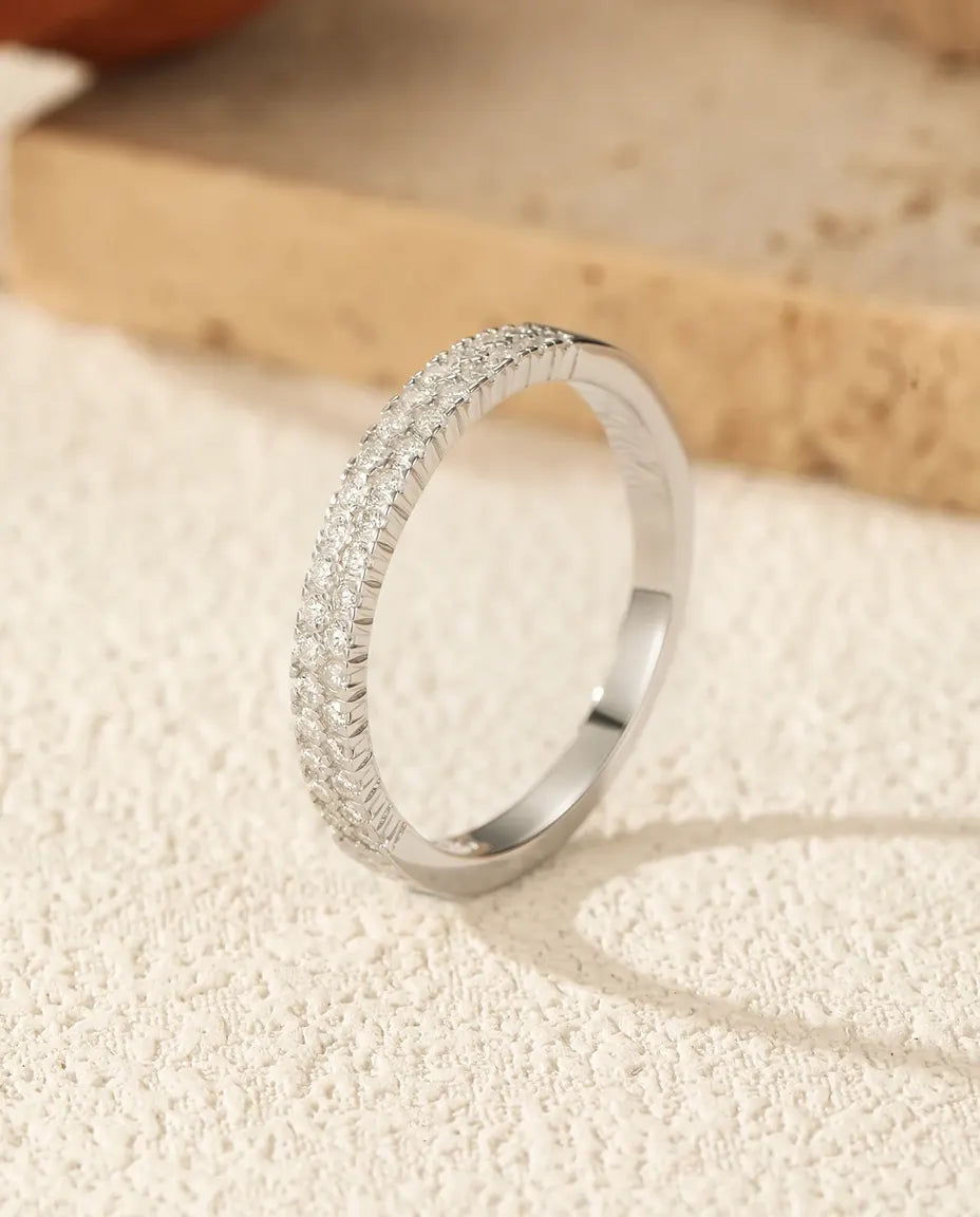 Moissanite Ring – Dubbele Rij Pavé in Halve Eternity, D-kleur VVS1 in 925 Sterling Zilver