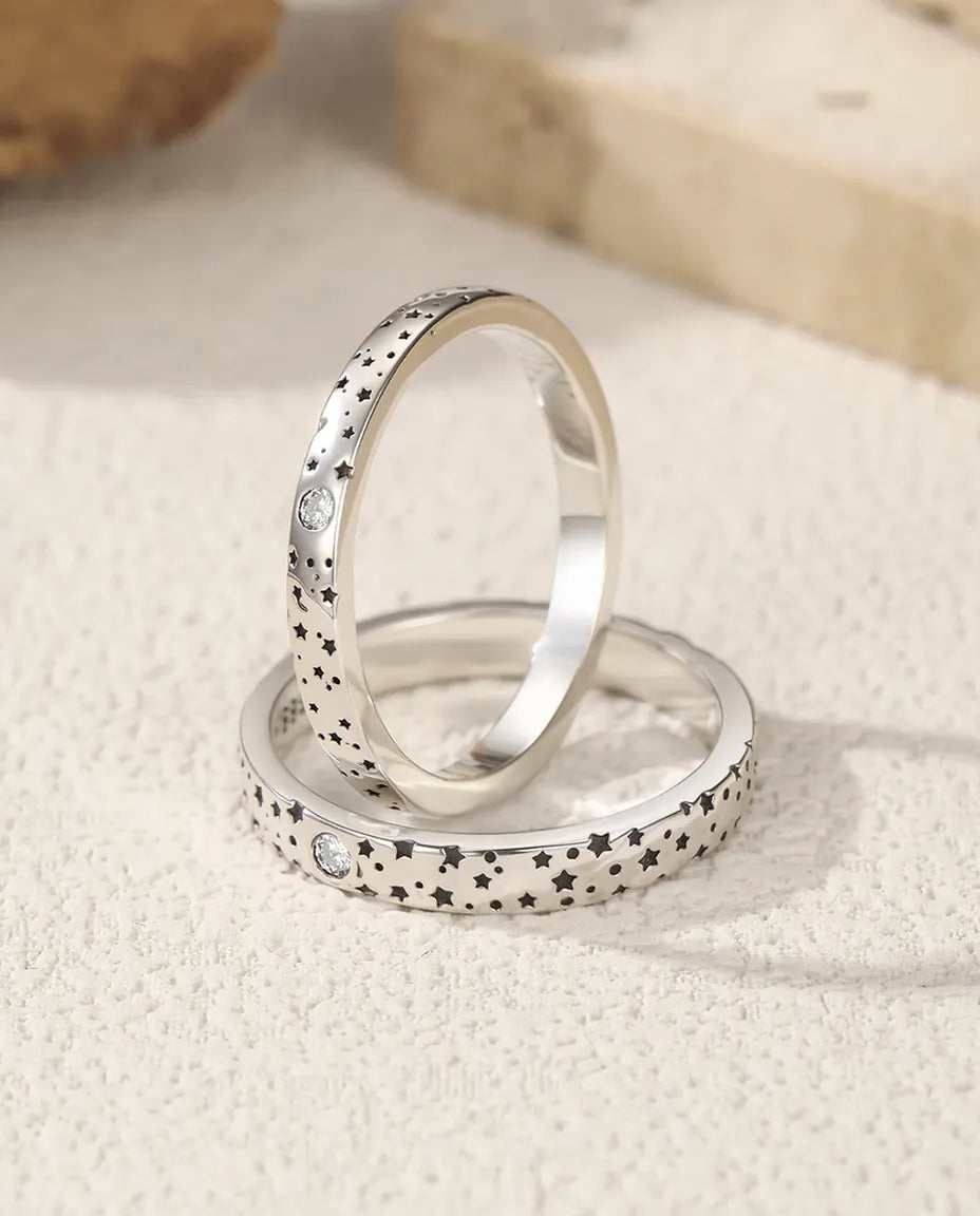 Moissanite Ringen Set voor Koppels – Sterrenmotief met D-kleur Stenen, 925 Sterling Zilver