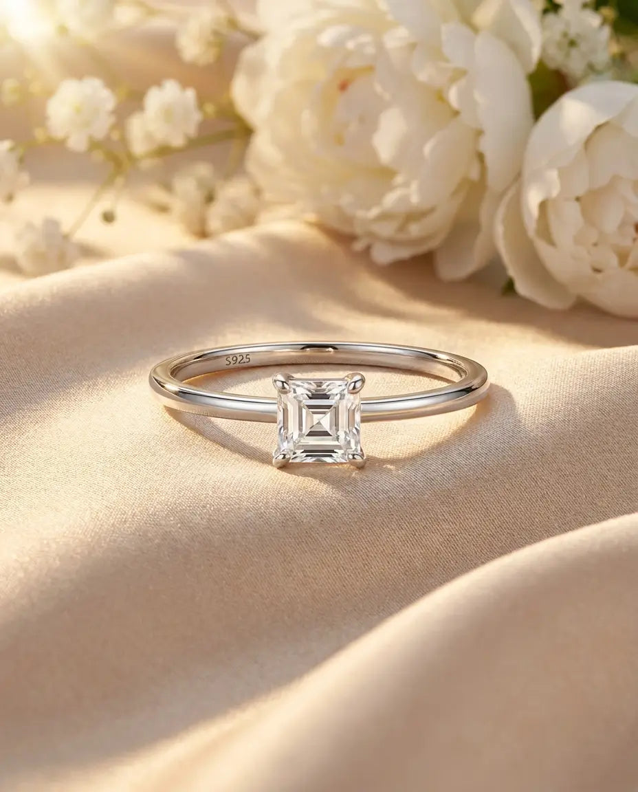 Moissanite Ring – Prinses Geslepen Solitair van 0,35 ct op Fijn Bandje, 925 Sterling Zilver