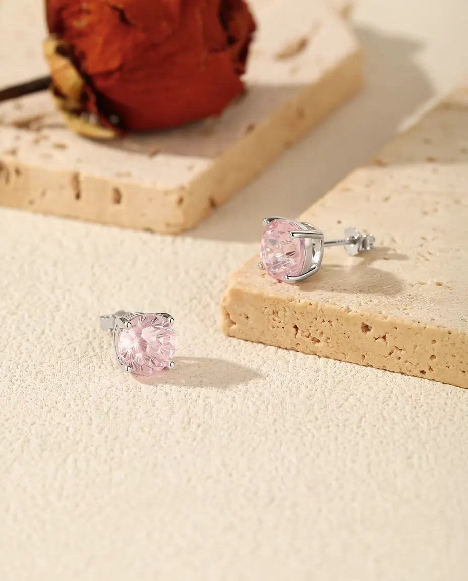 Roze Zirkonia Oorknopjes in 925 Sterling Zilver - het paar op lichte steen