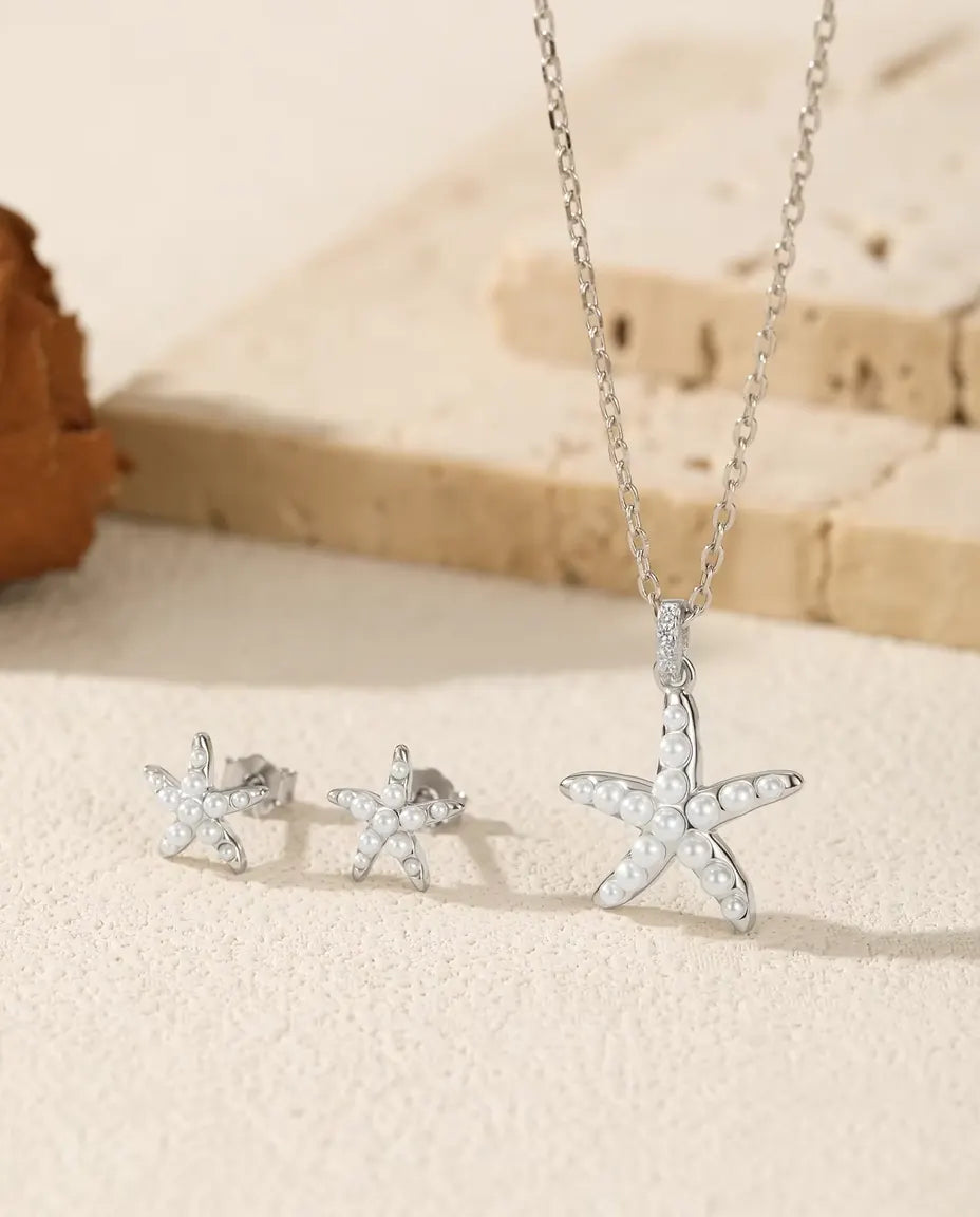 Zeester Sieradenset in 925 Sterling Zilver - de complete set op lichte steen