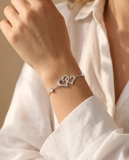 Gepersonaliseerde Dubbel Hart Armband 2 Namen - verstrengelde harten met twee geboortestenen, verstelbaar