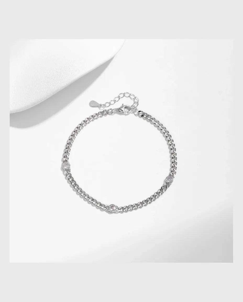 Armband met gedraaide schakel en moissaniet – 925 sterling zilver, witgoud verguld, stenen in kleur D