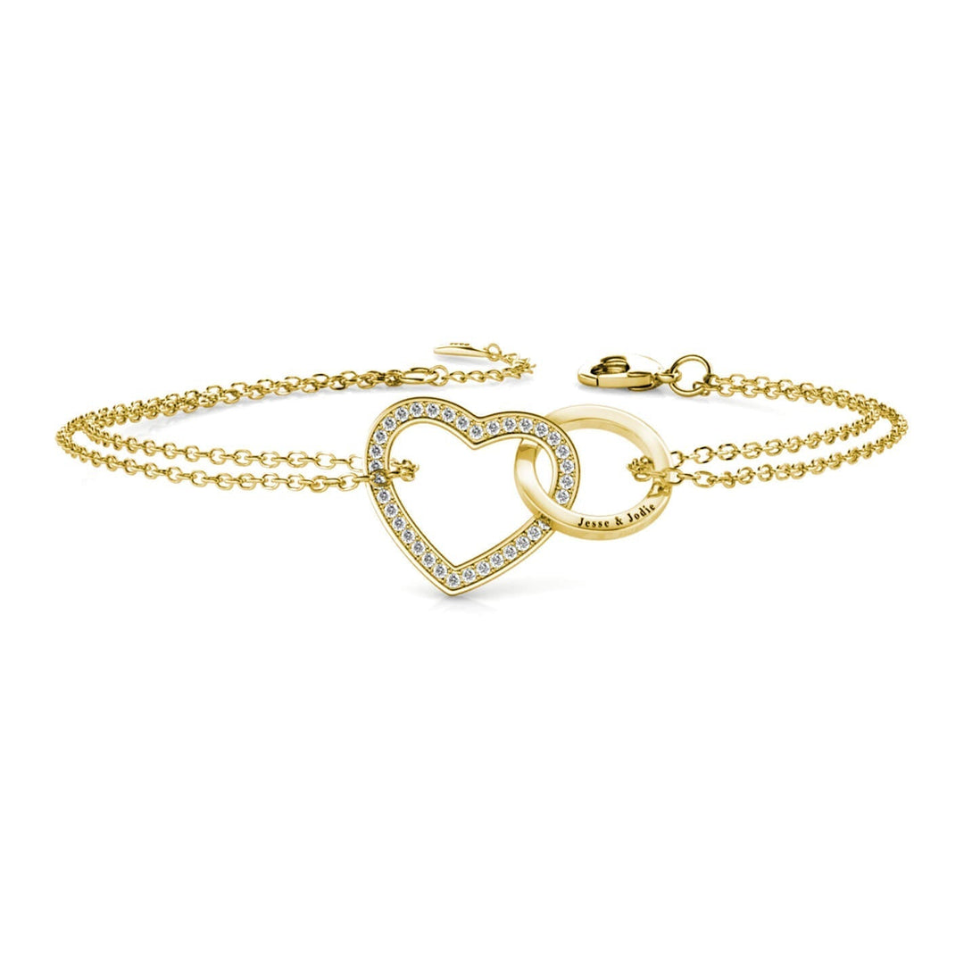 Gegraveerde Armband met Verstrengeld Hart en Cirkel – Goudverguld 925 Sterling Zilver