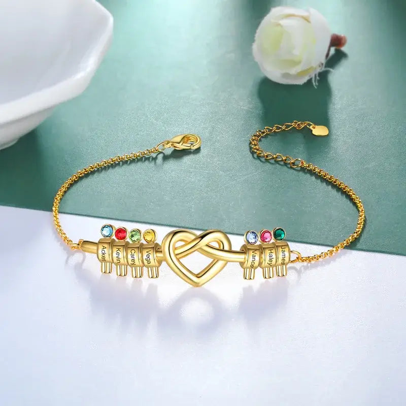 Gepersonaliseerde Armband Dames – Knoophart met tot 7 Namen en Geboortestenen
