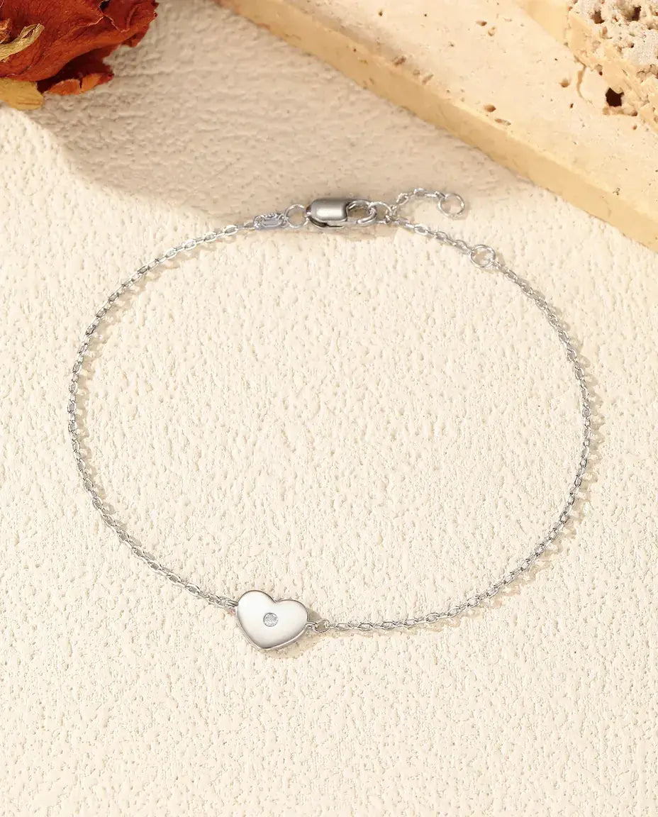 Armband met hartbedel van moissaniet – 925 sterling zilver, fijne schakelketting, steen in kleur D
