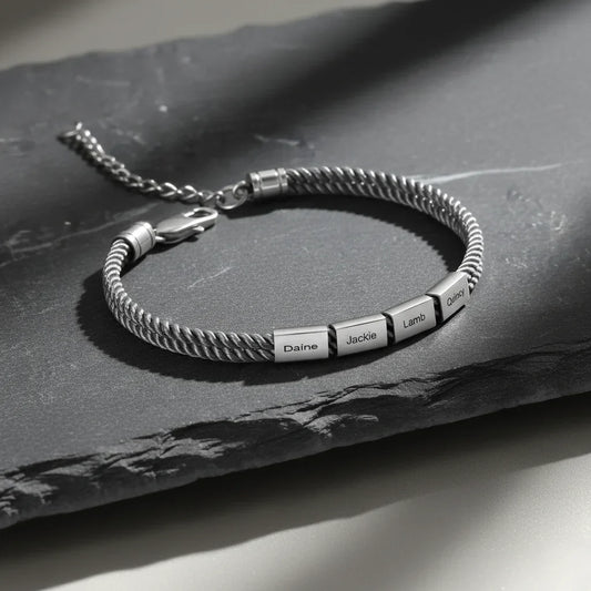 Gegraveerde Herenarmband – Maritiem Koord met Stalen Naamplaat, 1 tot 4 Namen