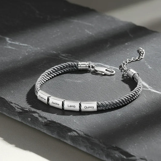Gegraveerde Herenarmband – Maritiem Koord met Stalen Naamplaat, 1 tot 4 Namen