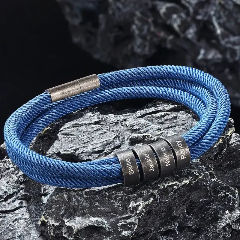Gegraveerde Herenarmband met Nylon Koord – Roestvrij Staal, Zwart of Blauw, tot 4 Namen