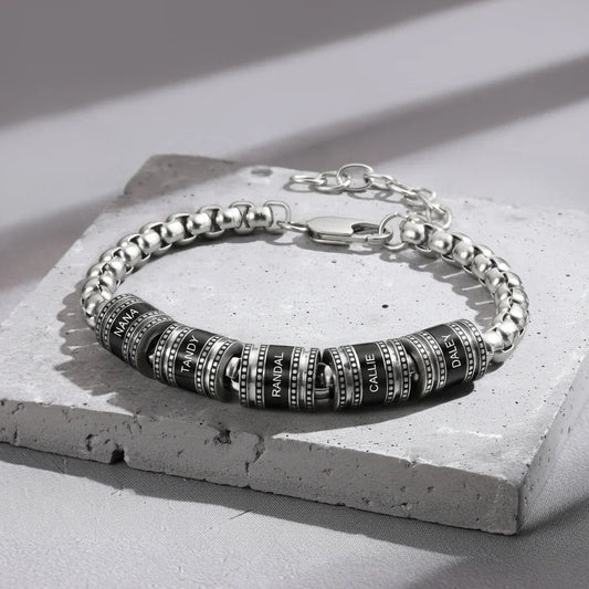 Gegraveerde Herenarmband van Staal – Tot 5 Kralen met Naam, Cadeau voor Papa