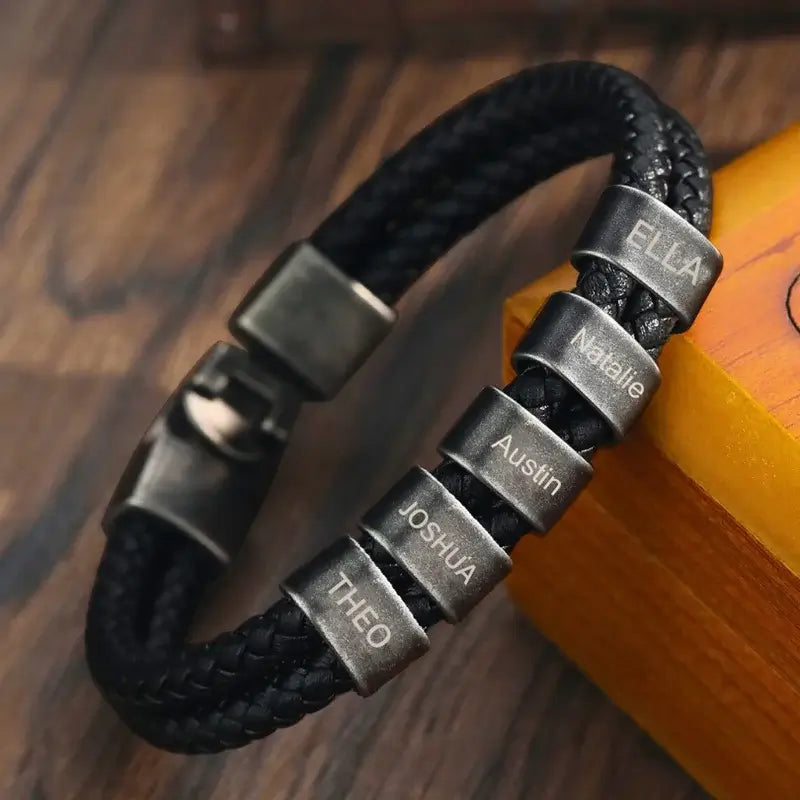Gegraveerde Herenarmband – Zwart Roestvrij Staal met 2 tot 5 Gegraveerde Naambedels