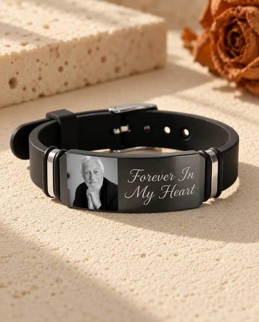Herenarmband met Foto en Gravure - plat neergelegd