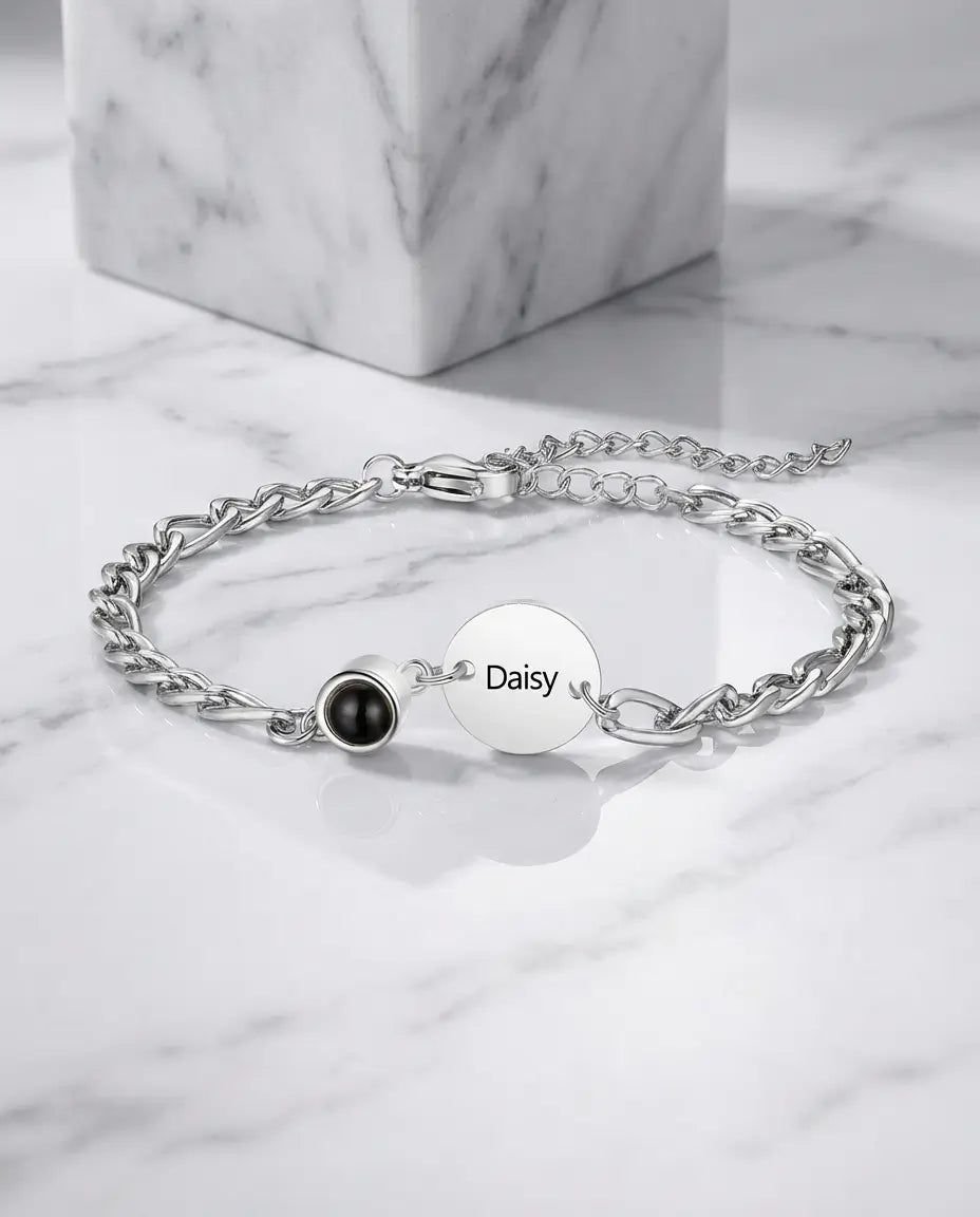 Armband met Foto Erin – Gegraveerde Naamplaat van Roestvrij Staal, Zilver of Geelgoud