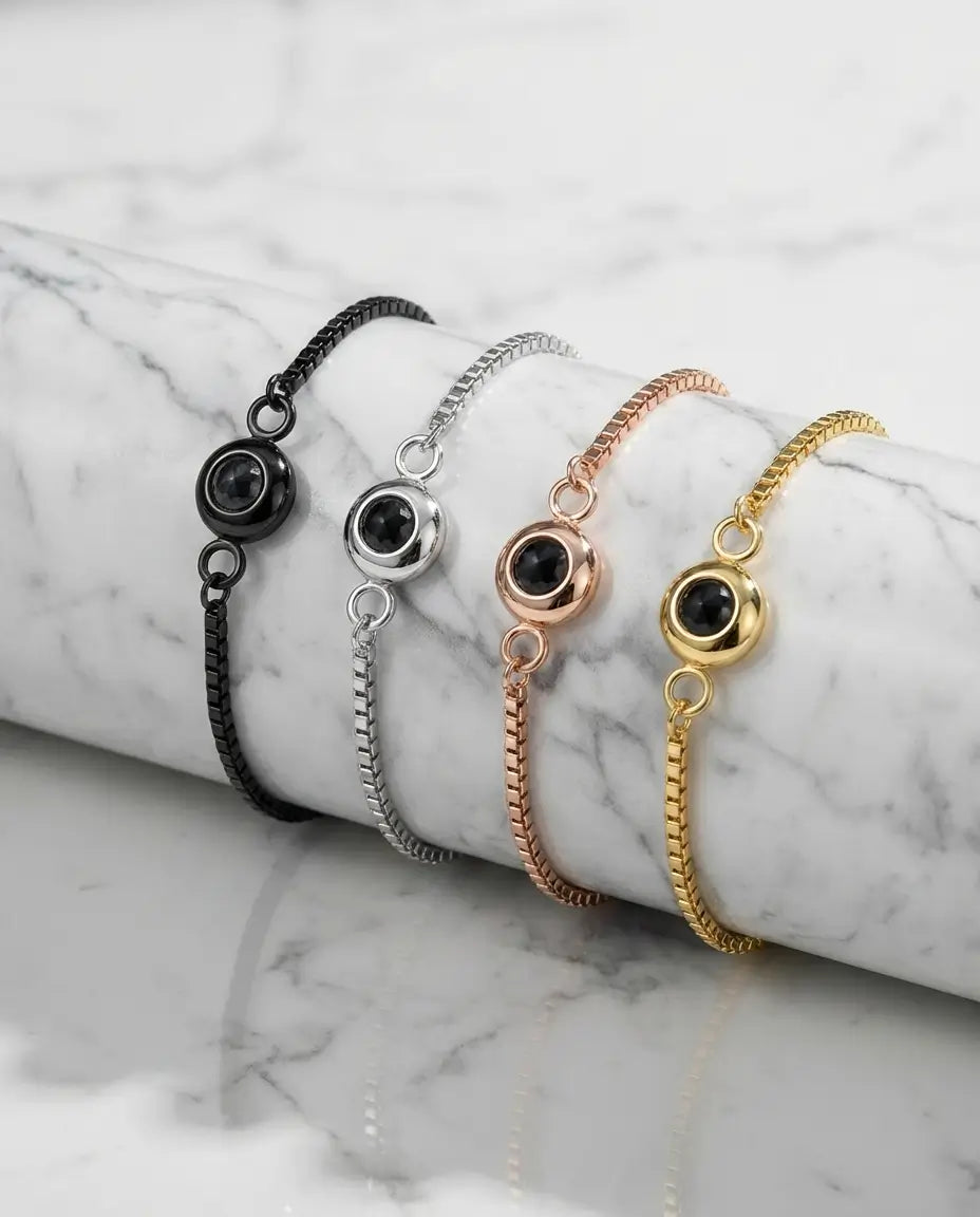 Armband met Foto Erin – Verstelbare Schuifketting in Zilver, Zwart, Goud of Roségoud