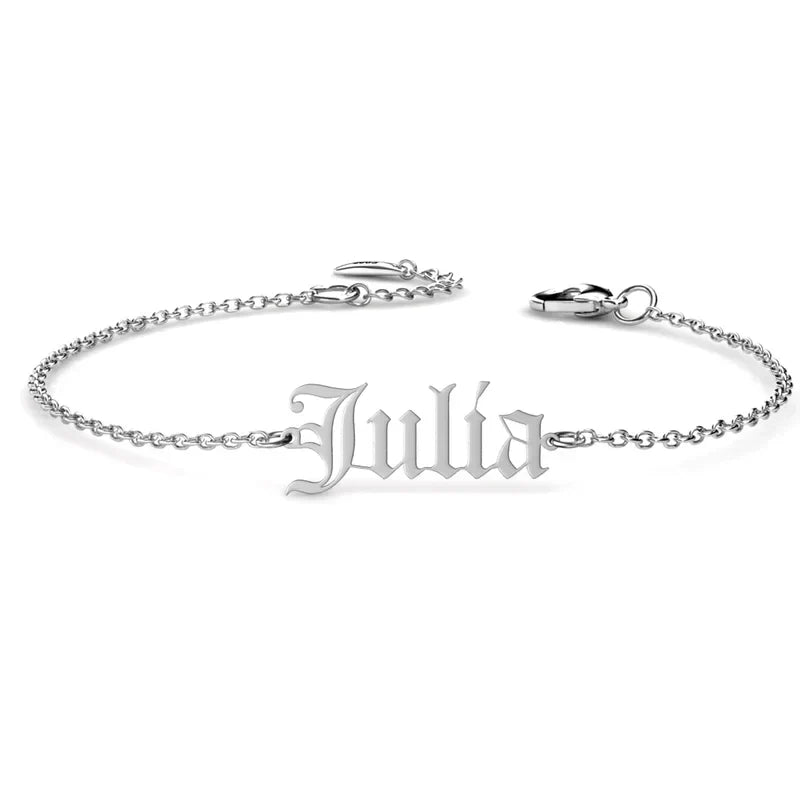 Naamarmband in Old English – Gotische Letters uit 925 Sterling Zilver, Zilver, Goud of Roségoud