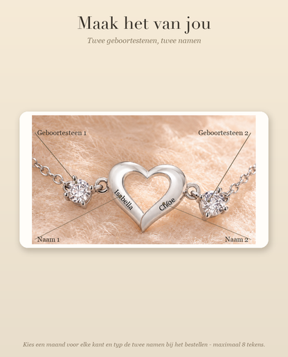 Personalisatiegids voor de armband met twee geboortestenen en twee namen