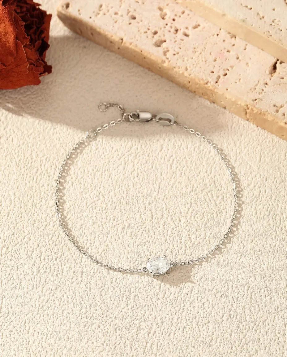 Armband met ovale moissaniet van 1 ct – 925 sterling zilver, fijne schakelketting, steen in kleur D