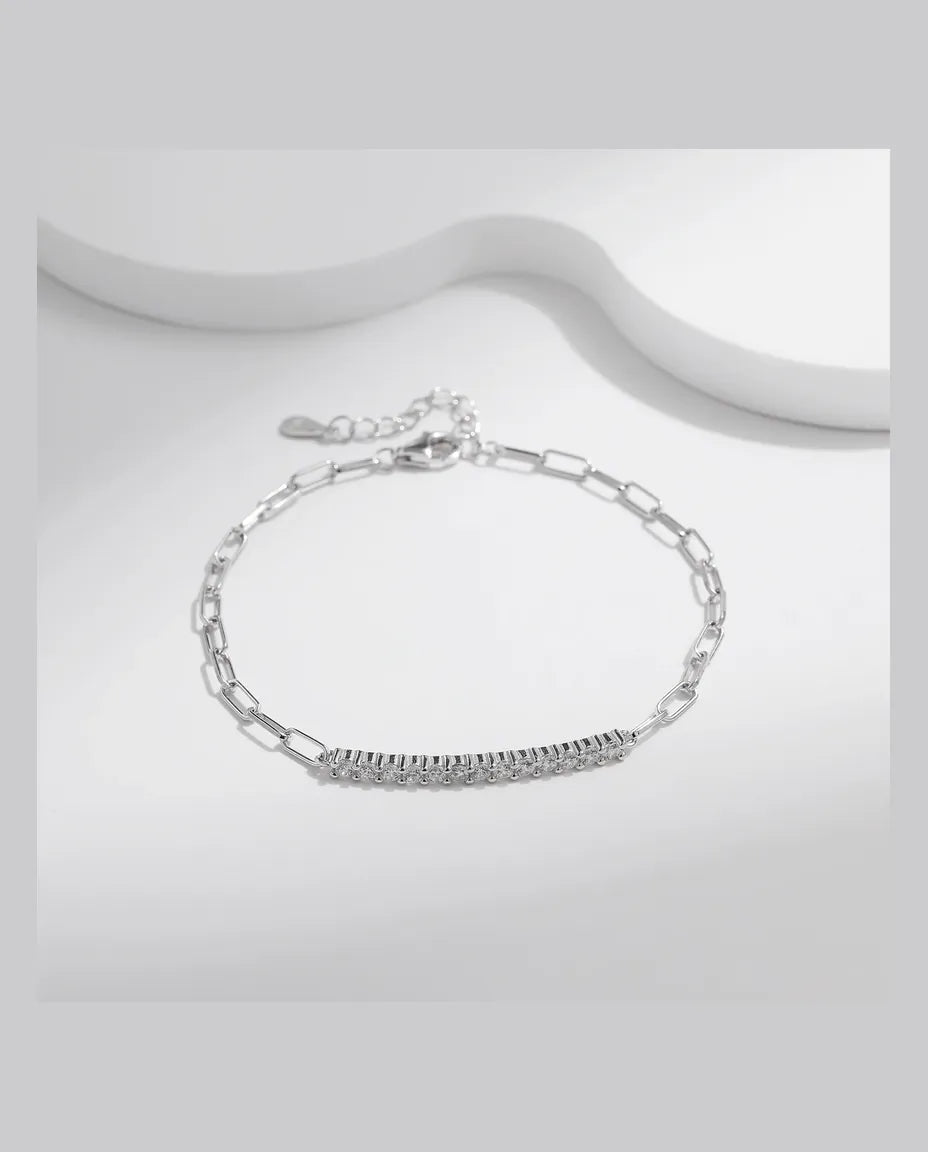 Armband met pavéstaaf van moissaniet – 925 sterling zilver, paperclipschakel, stenen in kleur D