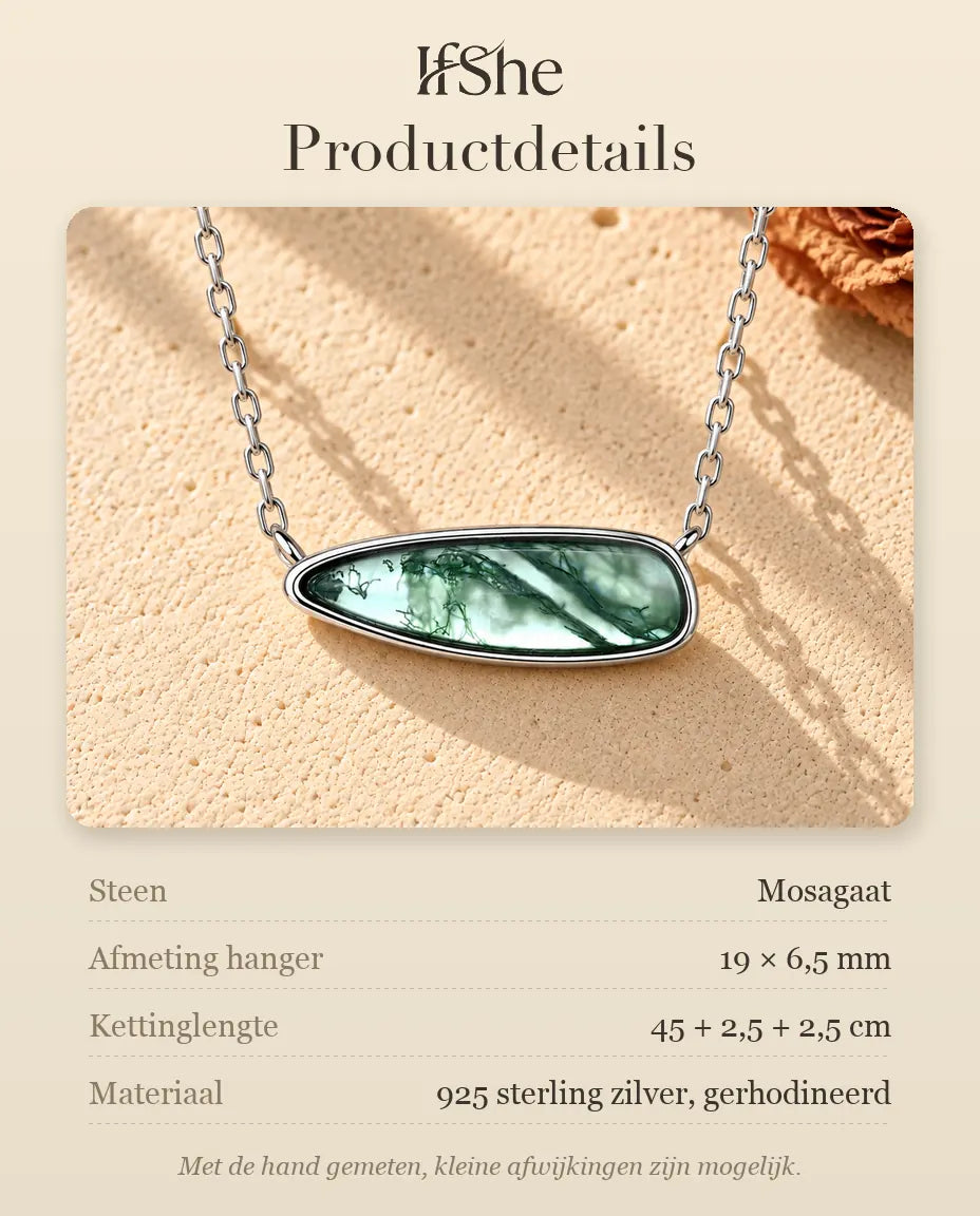 Mosagaat Bar Ketting Druppel in 925 Sterling Zilver - productdetails met stenen, afmeting hanger, kettinglengte en materiaal
