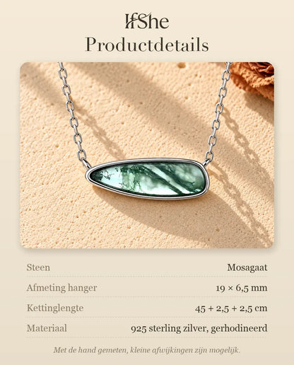 Mosagaat Bar Ketting Druppel in 925 Sterling Zilver - productdetails met stenen, afmeting hanger, kettinglengte en materiaal