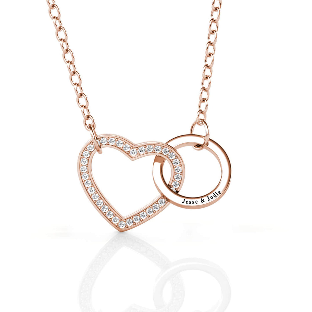 Gepersonaliseerde Ketting met Hart en Cirkel — 925 Sterling Zilver in Roségoud, Eigen Gravure