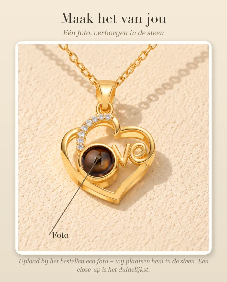 Personalisatiegids: zo zit je foto in het projectiesteentje van de Love-hart ketting