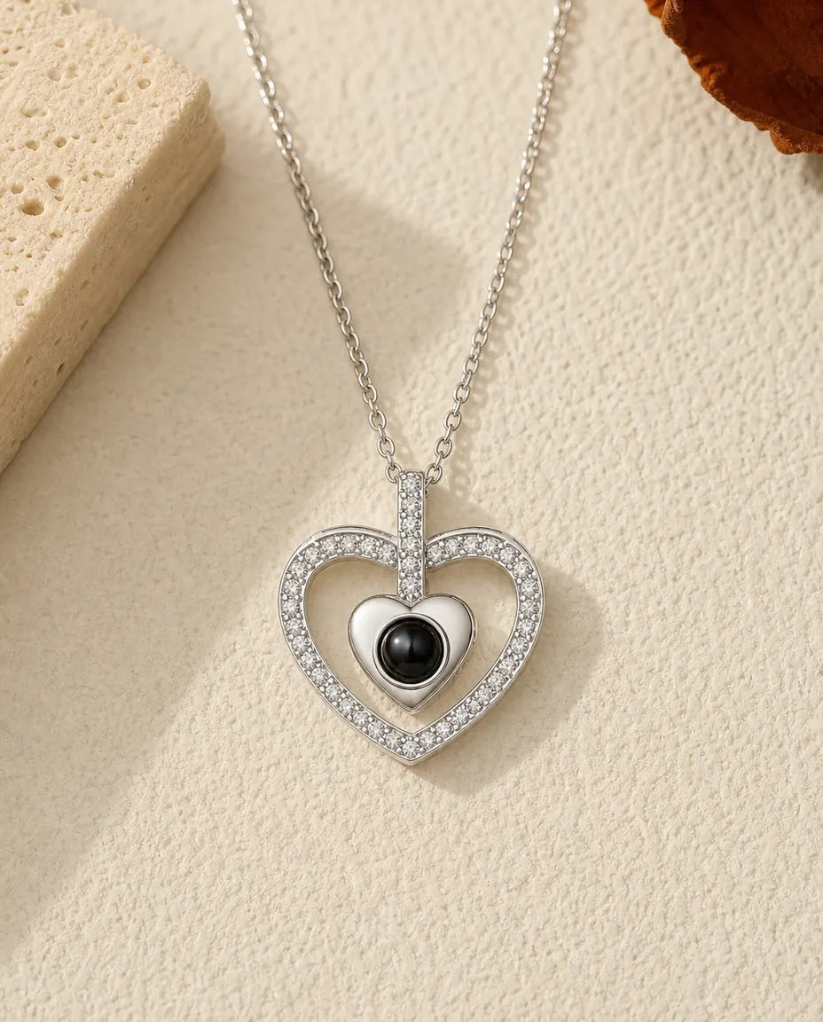 Ketting met Foto Erin – Dubbel Hart met Pavé van Zirkonia, Zilverkleurig Staal