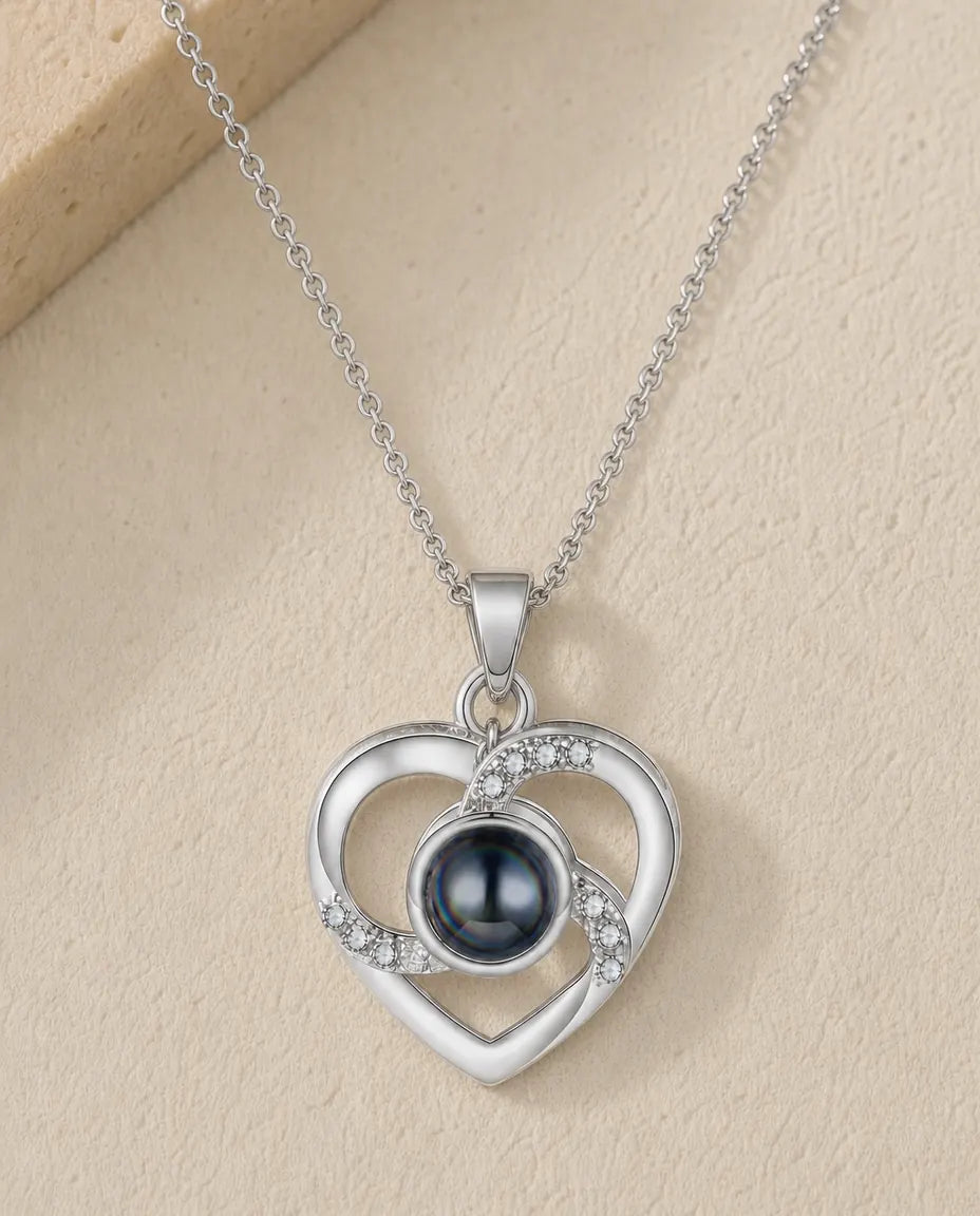 Ketting met Foto Erin – Open Hart met Zirkoniaspiraal en Fotokraal van 9 mm