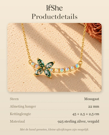 Mosagaat Ketting met Bloem in Verguld 925 Sterling Zilver - productdetails met stenen, afmeting hanger, kettinglengte en materiaal