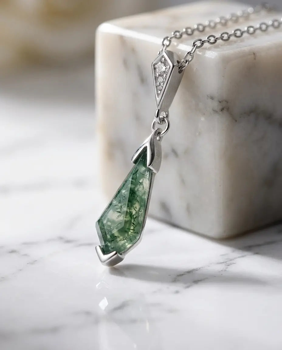 Mosagaat Ketting – Langwerpige Kite van 5 x 15 mm in Art Deco Stijl, 925 Sterling Zilver